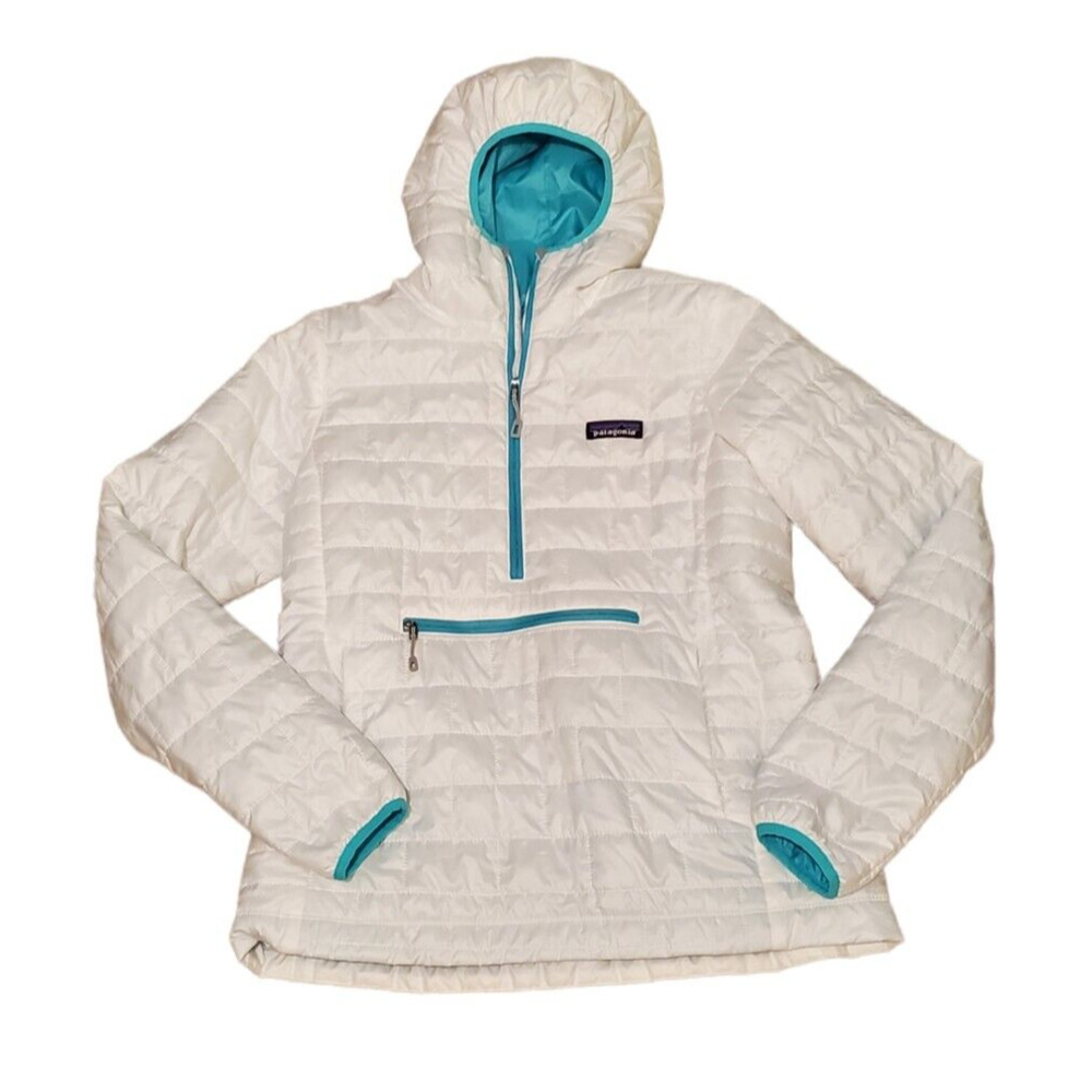 Patagonia White Puffer Pullover with Teal Trim